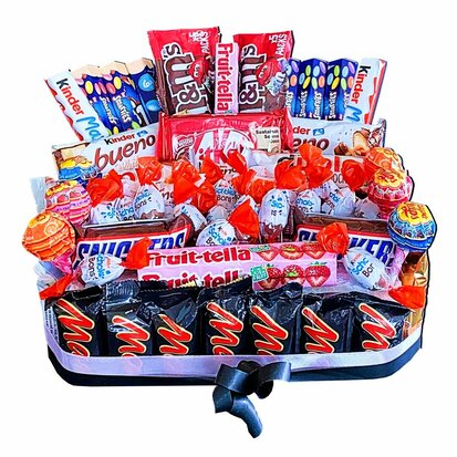 Snoep vierkant - 20cm met  Mini's en Kinder Chocolade