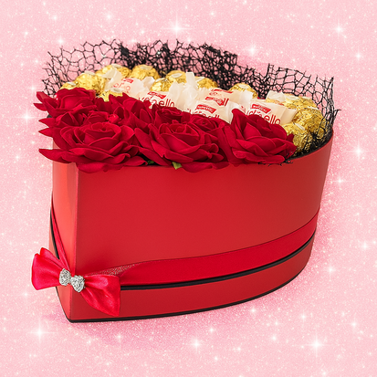 Harten taart met rozen, Ferrero Rocher en Raffaello