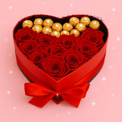 Chocolade Hart met rozen en ferrero Rocher - 28 cm 